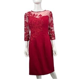 ✨🆕✨LT LanTing Red/Burgundy Satin Embroidered Formal Dress Size: 12